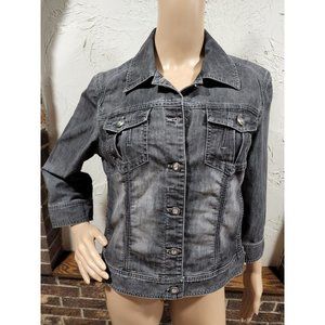 Chico's Women's Size 1 Medium 8 Black Rhinestone Buttons Pockets Distressed